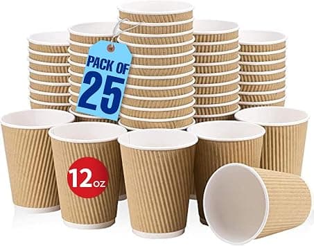 MARKQ 12 oz. Brown Disposable Ripple Insulated Coffee Cups - Hot Beverage Corrugated Paper Cups [25 Cups] on Amazon.ae - Price Tracker