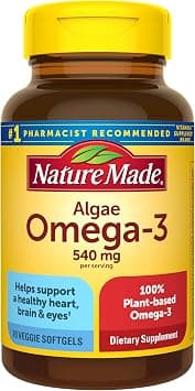 Nature Made Algae 540 mg Omega 3 Supplement, Alternative to Omega 3 Fish Oil Supplements, 70 Veggie Softgels, Sustainable, Plant-Based, for Healthy Heart, Brain, and Eye Support على Amazon.ae - متتبع الأسعار