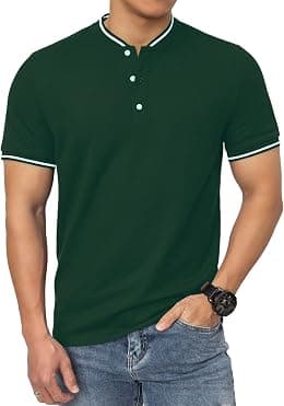 Men's Polo Shirts Casual Long Sleeve Cotton Pique Polo T Shirts Classic Collarless Golf Shirts for Men - Best Deal Finder