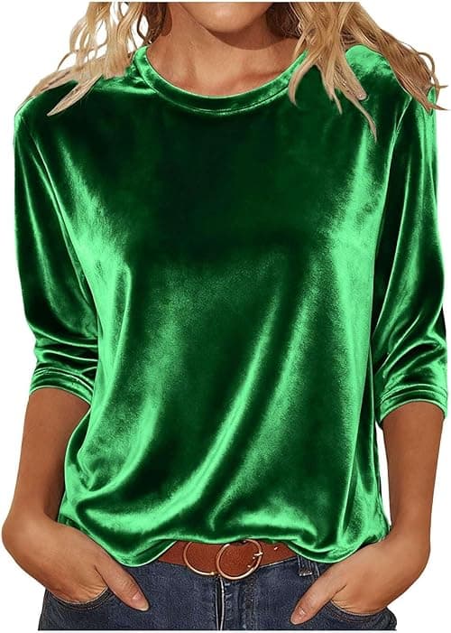 Women’s 3/4 Sleeve Velvet Top Round Neck Pullover Soft Velour Tunic Blouse Dressy Fall Shirt Vintage Elegan Blouses on Amazon.ae - Price Tracker