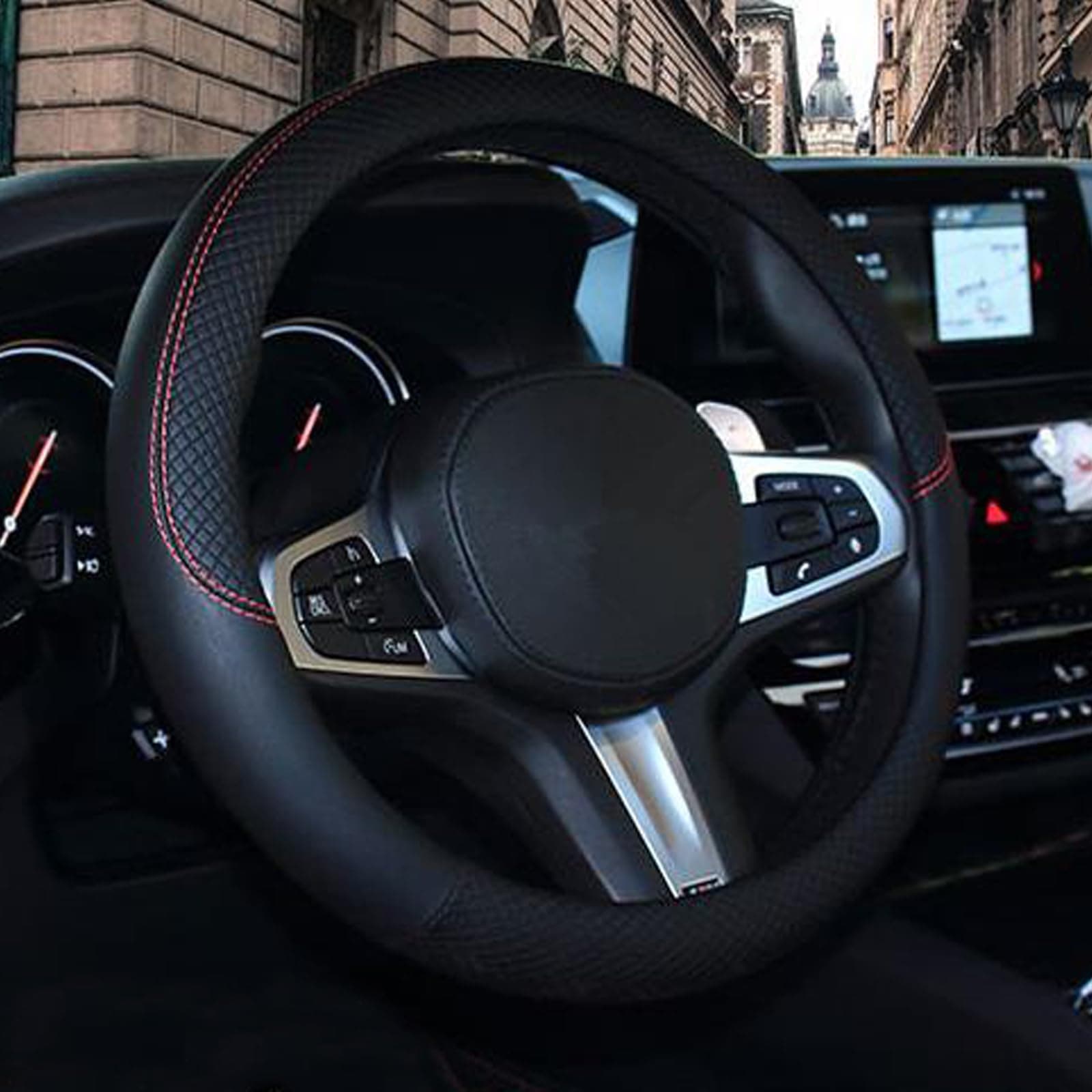 SHIAWASENA Car Steering Wheel Cover, Leather, Universal 15 Inch Fit, Anti-Slip & Odor-Free (Black) on Amazon.ae - Price Tracker