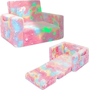 Kids Couch, Fold Out Kids Sofa Chair, Toddler Convertible Sofa to Lounger Pull Out Couch, Glow in The Dark Chair for Boys and Girls (Pink, Large) on Amazon.ae - Price Tracker