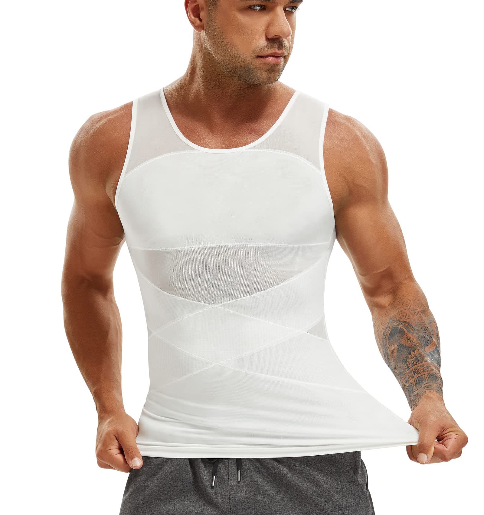 SOLCYSX Compression Shirt for Men Slimming Undershirt Body Shaper Tank top for gynomastica Sleeveless Shapewear Vest Men on Amazon.ae - Price Tracker