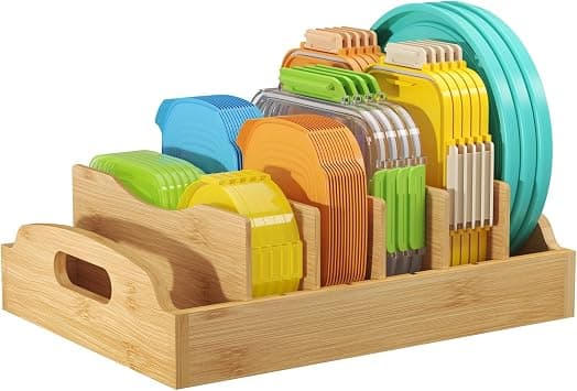 Lifewit Bamboo Lid Organisers for Inside Cupboard, Food Storage Container Lid Holder with 5 adjustable Inserts & 6 Compartments, Lid Storage for Kitchen Organisation, 33.5 X 25.3 cm on Amazon.ae - Price Tracker
