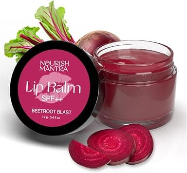 NOURISH MANTRA - Beetroot Blast Lip Balm with SPF | Made with Olive oil, Vitamin E and Avocado Oil | For Dry, Chapped & Dark Lips | Best for Women and Men | 12g, Pack of 1 Pink, red - Best Deal Finder