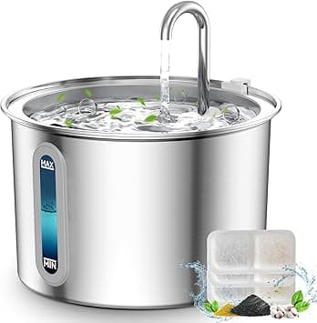 Oneisall Stainless Steel Cat Water Fountain,Quiet Water Fountain with LED Light and Water Level Window,2L Pet Water Fountain with Replacement 3Sets Filters,Cat Drinking Fountain Indoor - Amazon.ae Price Tracker