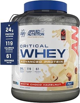 Applied Nutrition Critical Whey Protein Powder 2kg - High Protein Powder, Protein Milkshake, Muscle Building Supplement with BCAAs & Glutamine (2kg - 67 Servings) (2kg, White Choco Bueno) على Amazon.ae - متتبع الأسعار