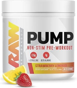RAW Pump Stim Free Non-Stimulant Pre Workout Supplement Powder Nitric Oxide Booster | Pre Workout Supplements Drink for Powerful Pumps During Workout | Strawberry Lemonade (40 Servings) على Amazon.ae - متتبع الأسعار