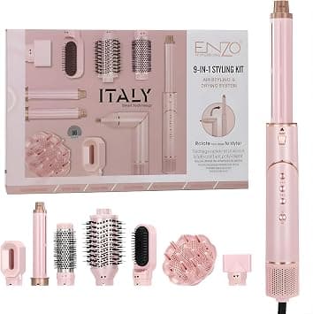 ENZO Professional V8 Air Styling & Drying System 9-in-1 – High-Speed BLDC Motor Air Styler, 1500W Multi-Functional Hot Air Brush with Curling Barrels, Diffuser & Smoothing Attachments for All Hair Typ على Amazon.ae - متتبع الأسعار