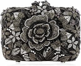 DJBM Vintage Women Floral Rhinestone Crystal Purse Rose Evening Clutch Diamond Evening Bags for Party Wedding Cocktail Prom - Best Deal Finder
