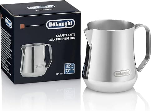 De'Longhi Milk Frothing Jug 500ml - Stainless Steel, Ergonomic Handle, Perfect for Latte Art and Milk Foam, Ideal for Cappuccino, Caffelatte, and Latte Macchiato DLSC069 - Best Deal Finder