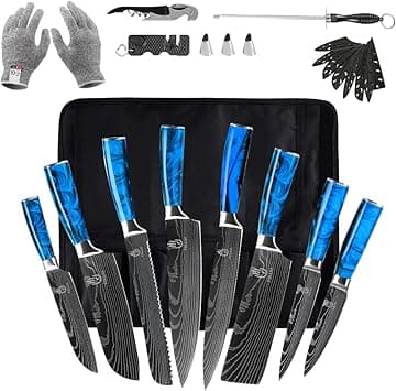 FULLHI Knife Set, 14pcs Japanese Knife Set, Blue Resin Handle Premium Stainless Steel Kitchen Knife Set on Amazon.ae - Price Tracker