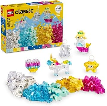 LEGO Classic Magical Transparent Box - Colorful Building Bricks & Keyring Clips Set - Create Tiny Toy Unicorns, Dragons, Penguins & More Figures - Kids' Arts & Crafts Kit for 5+ Year Old Girls - 11040 - متتبع أسعار Amazon.sa
