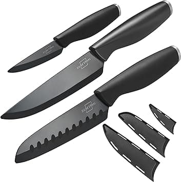 SILBERTHAL Ceramic Knife Set - Sharp & Versatile - 3 Piece Chef's, Santoku & Paring Knives - Zirconia Ceramic Blades - Blade Guard - Black on Amazon.ae - Price Tracker