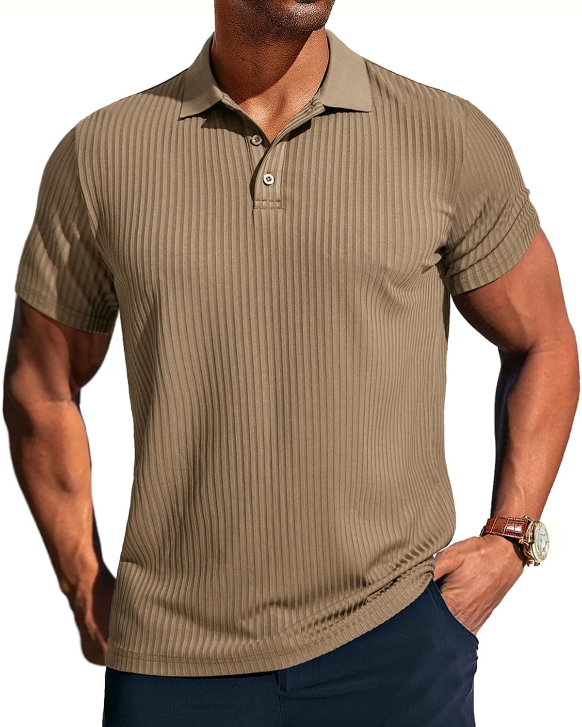 PJ PAUL JONES Mens Texture Polo Shirts Casual Wrinkle Free Elasticity Short Sleeve Knit Golf Shirt Tops on Amazon.ae - Price Tracker