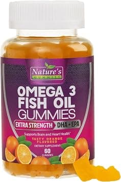 Nature's Nutrition Omega 3 Fish Oil Gummies Tasty Orange Flavor Extra Strength DHA & EPA - Natural Brain Support and Joint Support - 60 Gummies - Best Deal Finder