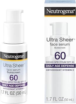 Neutrogena Ultra Sheer Moisturizing Face Serum with Vitamin E & SPF 60+, All Day Facial Sunscreen Serum with Broad Spectrum UVA/UVB Protection, Fragrance-Free, Oxybenzone-Free, 1.7 oz - Best Deal Finder