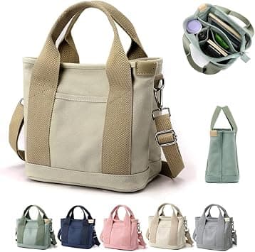 Large Capacity Multi-Pocket Handbag Canvas Japanese Handmade Tote Crossbody Bag Shoulder Purse for Work Daily Travel (Khaki) على Amazon.ae - متتبع الأسعار