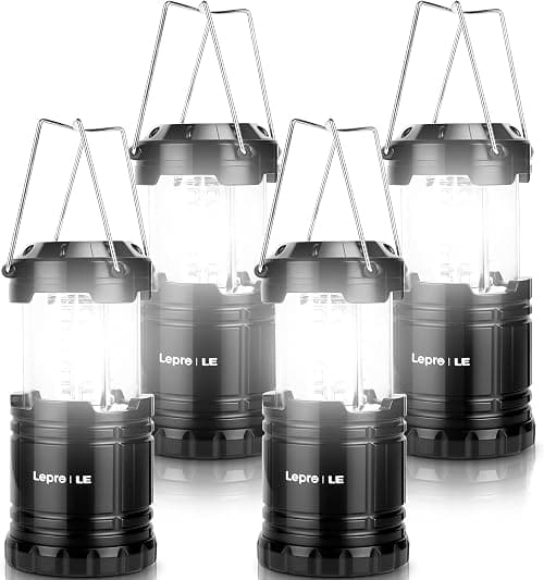 Lepro LED Camping Lanterns Battery Powered, Collapsible, IPX4 Water Resistant, Super Bright, Outdoor Portable Lights for Emergency, power outage flashlight survival kit, 4 Pack على Amazon.ae - متتبع الأسعار