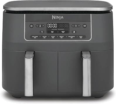 Ninja Dual Zone Digital Air Fryer, Two Drawers, 7.6L, 6-in-1, Does Not Use Oil, Air Frying, Max Crisp, Roasting, Baking, Warming, Drying, Non-stick, Baskets for Dishwasher, Gunmetal Grey DZ300EU | Hot Air Fryer without Oil, Hot Air Frying, Max Crisp, Roasting, Baking, Reheating, Dishwasher Safe Baskets, Metallic Grey على Amazon.ae - متتبع الأسعار
