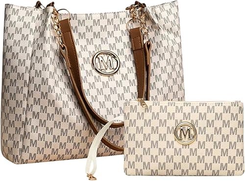 Women Handbag and Wallet Set, 2pcs Large Capacity Tote Bag with Matching Wristlet, Retro Monogram Faux Leather Shoulder Purse for Daily Work & Travel on Amazon.ae - Price Tracker