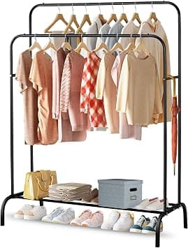 SKY-TOUCH Double-Rail Clothes Rack｜Multifunctional Heavy-duty Clothes Rack｜Metal Freestanding Clothes Rail Garment｜with Lower Storage Shelf｜Hanging Rack Organizer for Bedroom｜Black 110.5 * 50 * 152cm on Amazon.ae - Price Tracker