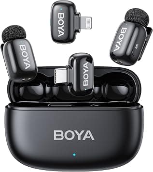 Boyamini Wireless Lavalier Microphone for iPhone/iPad Android Device with 2 Plugs&2 Ultra Mini Mics with 30H Usage, AI Voice Change, Lapel Microphone for Vlog, Streaming, TikTok, YouTube(Black) on Amazon.ae - Price Tracker