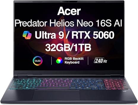 acer Predator Helios Neo 16 AI Gaming Laptop | 16" WQXGA 240Hz | Intel Core Ultra 9 275HX | NVIDIA GeForce RTX 5060 | 32GB | 1TB | Win 11 على Amazon.ae - متتبع الأسعار