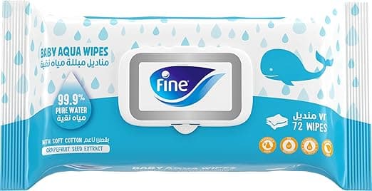 Fine Baby Aqua Wipes – 72 Sheets , 99.9% Pure Water &amp; Soft Cotton, Unscented, Hypoallergenic, pH-Balanced, For Sensitive Skin on Amazon.ae - Price Tracker