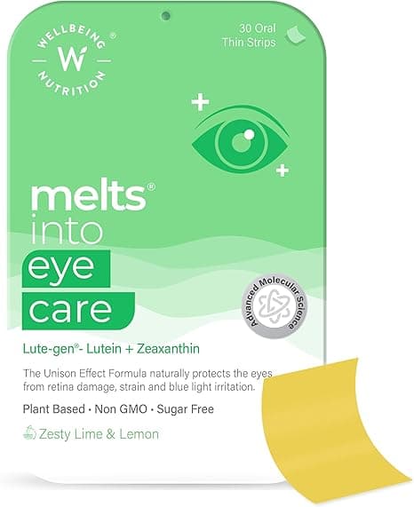 Wellbeing Nutrition Melts Eye Care Vitamins with Lutemax 2020 (Lutein + Zeaxanthin), Bilberry, Beetroot | Prevents Blue Light Damage, Glare Sensitivity & Digital Strain Guard (Pack of 30 Oral Strips) on Amazon.ae - Price Tracker