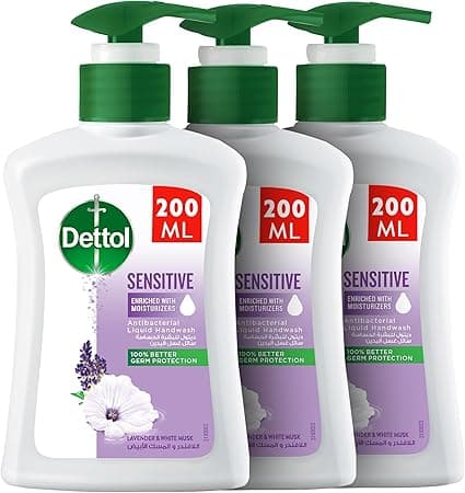 Dettol Sensitive Liquid Handwash Pump, Lavender & White Musk Scent, 200ml x 3 on Amazon.ae - Price Tracker