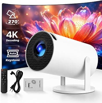 Smart 270° Rotatable Portable Projector for Ceiling Movie, Mini Projector 4k Support for Bedroom, Compact Home Theater, White على Amazon.ae - متتبع الأسعار