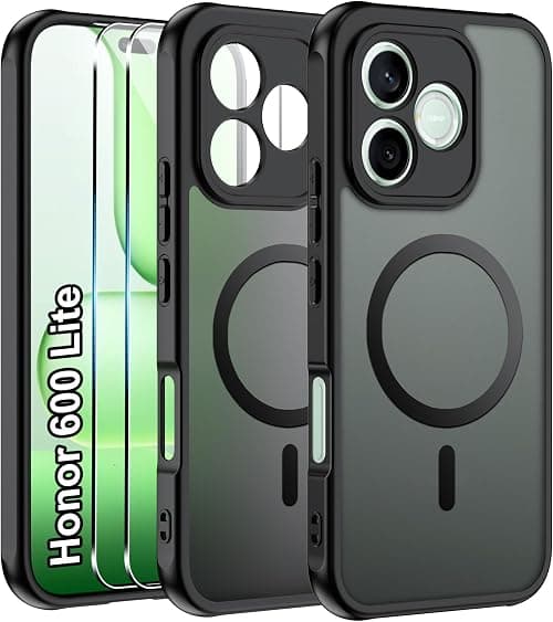 Effcotuo Magnetic Cover for Honor 600 Lite 5G Case with MagSafe with Tempered Glass Protective Film, Soft Silicone + Frosted Translucent Acrylic Back Case - Black on Amazon.ae - Price Tracker