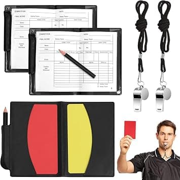 Referee Cards Set, Football Red and Yellow Cards Coach Whistle with Wallet Scoresheets Pencil Accessories for Football Soccer Game Sports 4Pcs on Amazon.ae - Price Tracker
