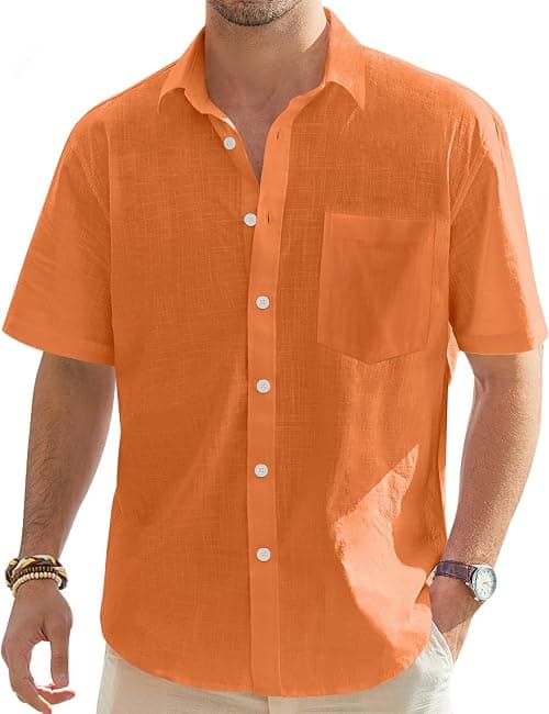 J.VER Men's Cotton Linen Short Sleeve Shirts Casual Lightweight Button Down Shirt Beach Summer Tops with Pocket على Amazon.ae - متتبع الأسعار