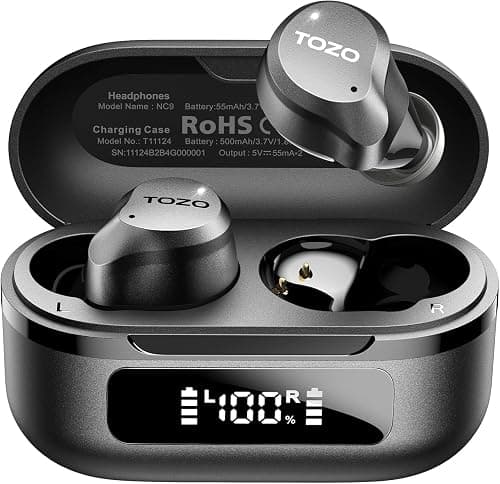 TOZO T10 Wireless Earbuds Bluetooth 5.3 Headphones, App Customize EQ, Ergonomic Design, 55H Playtime, Wireless Charging Case, IPX8 Waterproof Powerful Sound in-Ear Headset Black(New Upgraded) on Amazon.ae - Price Tracker