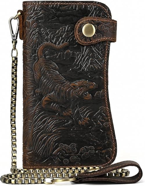 LUUFAN Men's Genuine Leather Long Wallet Chain Wallet Card holder Wallet with Coin Pocket on Amazon.ae - Price Tracker