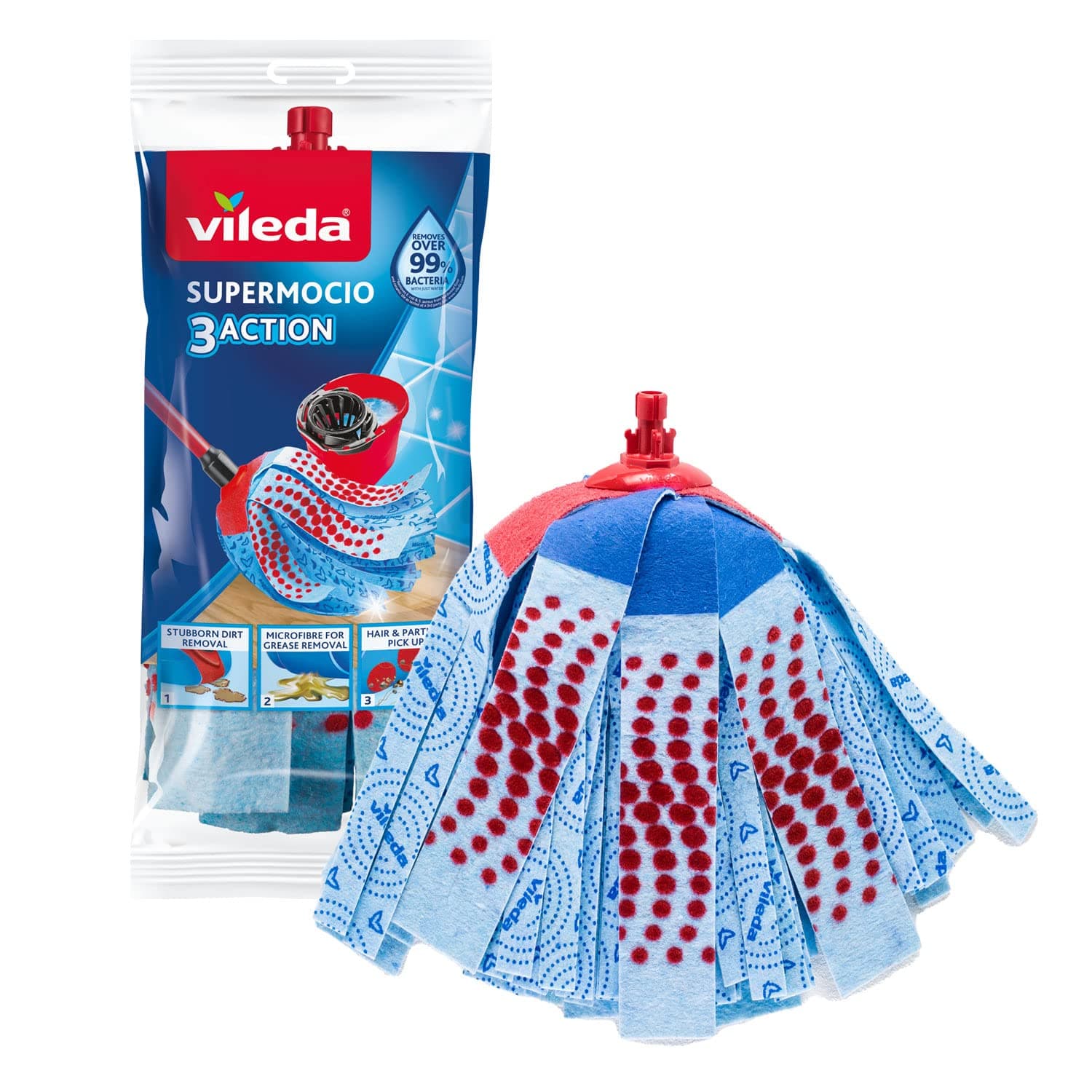 Vileda 3action Supermocio Floor Mop Refill, Versatile, Red Spot Eraser, Blue Microfiber, 3D Red Spots. on Amazon.ae - Price Tracker