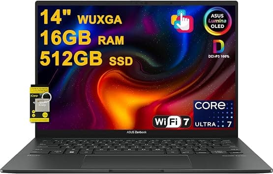 ASUS Zenbook 14 Creator Laptop 14" WUXGA Lumina OLED Touch (100% DCI-P3, 500nits HDR) Intel 16-core Ultra 7 255H (Up to 13 TOPS) 16GB RAM 512GB SSD For Business Professional Win11 ICP Hub w/Copilot AI على Amazon.ae - متتبع الأسعار
