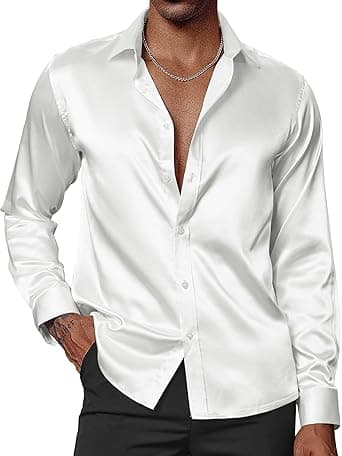 PJ PAUL JONES Men's Shiny Satin Dress Shirts Long Sleeve Button Down Silk Shirt with Bow Tie on Amazon.ae - Price Tracker