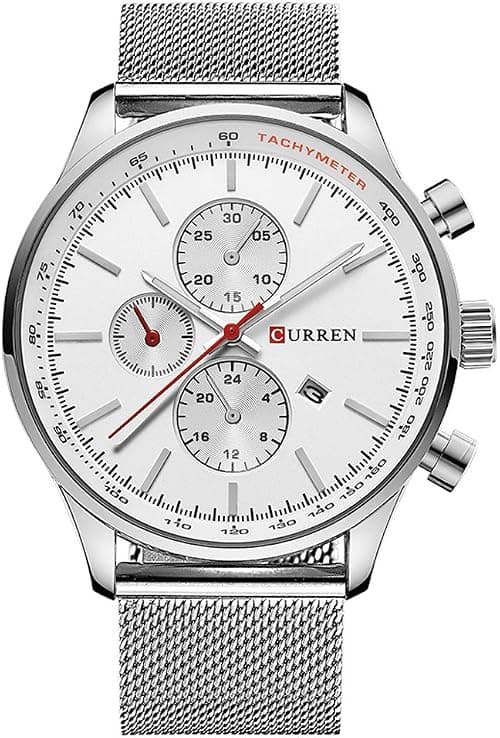CURREN Watches Mens Brand Luxury Stainless Steel Quartz Watch Men Casual Waterproof Clock Men Sport Wristwatch (Silver white) on Amazon.ae - Price Tracker