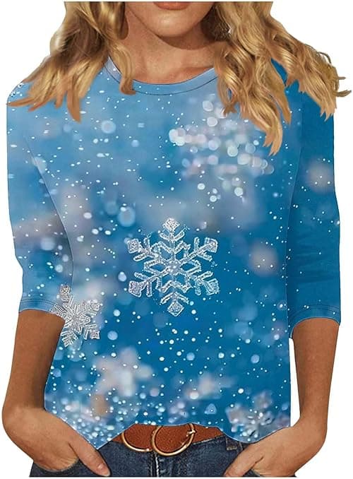 Christmas Tops for Women - Novelty, Santa Funny Graphic, Merry Christmas, Snowman, Xmas Tree, Snowflake, Elk Print, Crew Neck, 3/4 Sleeve, Pullover, Holiday, Party, Xmas T Shirts on Amazon.ae - Price Tracker