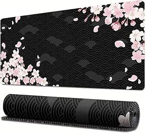 Gaming Mouse Pad XL - 80x30cm Large Mouse Mat with Anti-Slip Rubber Base for Keyboard and Mouse, for Home and Office（Black Wave Cherry Blossoms） on Amazon.ae - Price Tracker
