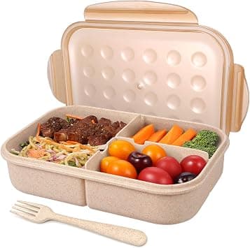 Jeopace Bento Box for Adults,Lunch Container for Kids,3 Compartments Portion Lunch Box,Food-Safe Materials,BPA-free,Leak-proof (Wheat) on Amazon.ae - Price Tracker