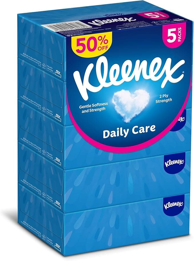 Kleenex Daily Care Facial Tissue - Pack Of 5 Boxes, 120 Sheets X 2 Ply on Amazon.ae - Price Tracker