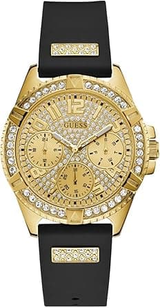 GUESS Gold-Tone Stainless Steel Crystal Encrusted Dial with Black Stain Resistant Silicone Watch (Model: U1160L1) on Amazon.ae - Price Tracker