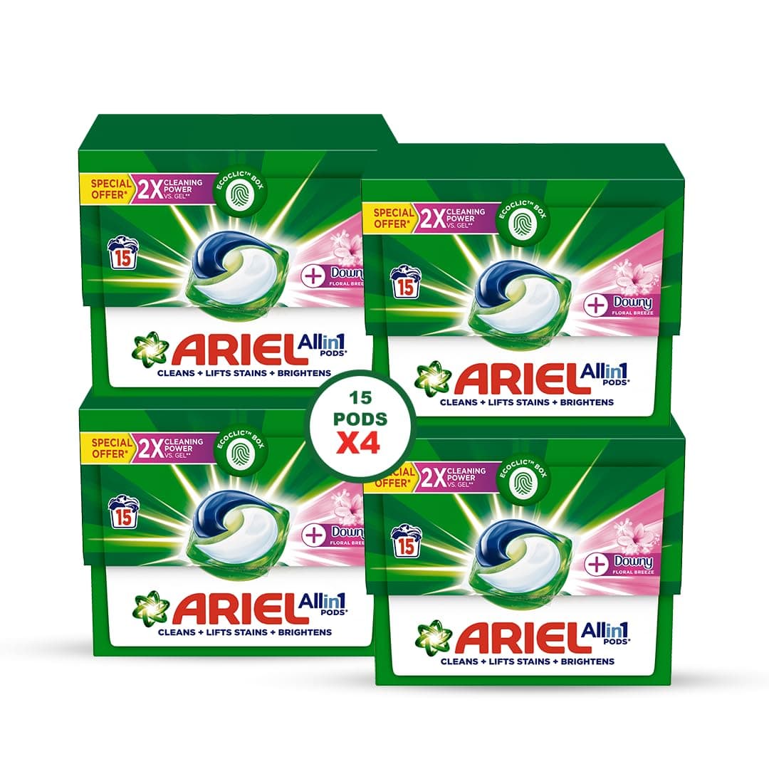 Ariel Floral Breeze All-in-1 Pods, 15 count, Laundry Detergent Pods, (Pack of 4), 60 Pods on Amazon.ae - Price Tracker