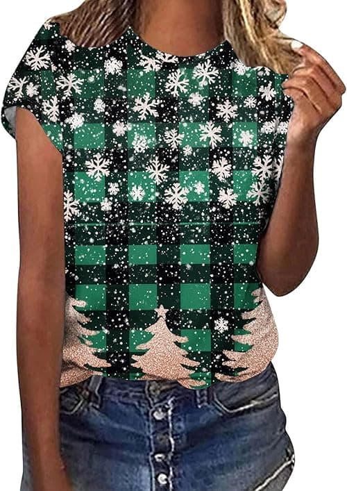 Womens Christmas T Shirt Funny Xmas Jumpers Short Sleeve Tops Round Neck Blouses Reindeer Funny Snowman Print Graphic Sweatshirts Tunic Jumpers Loose Blouse Casual Holiday T-Shirts on Amazon.ae - Price Tracker