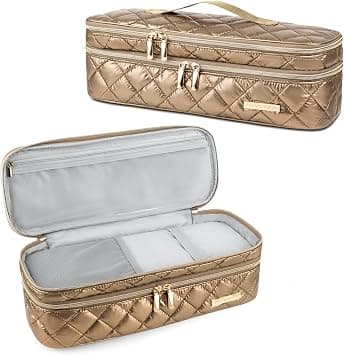 Travel Carrying Case for Hair Dryer Shark Flexstyle Dyson Airwrap, Double-Layer Hair Accessories Tools Storage Case for Revlon One-Step, Shockproof Protection Organizer Travel Carrier Bag, Gold - Best Deal Finder