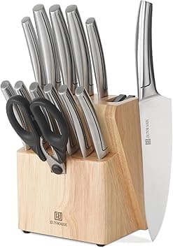 Kitchen Knife Set, Professional 13 Piece Knife Set with Block and Sharpener, Sharp Chef Knife Set, Ideal for Home and Restaurants, Silver on Amazon.ae - Price Tracker